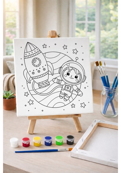 Çocuk Tuval Boyama Seti Minik Astronot Şövale Dahil