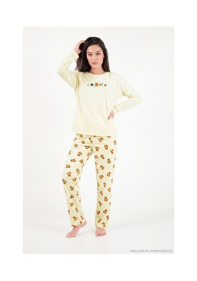 Lela Desenli Yumuşak Dokulu Uzun Kollu Pijama Takımı Kadın Pijama Takımı 6575016 Sarı sari