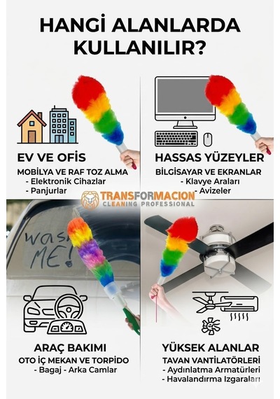 Transformacion Anti-statik Toz Alma Püskülü / Yıkanabilir Gökkuşağı Mikrofiber Toz Alıcı, Araba, Ev, Ofis İç Genel