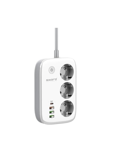 Sword SW-3PU1C 30W Type-C Akım Korumalı 3'lü Wi-Fi Akıllı Priz 2 M