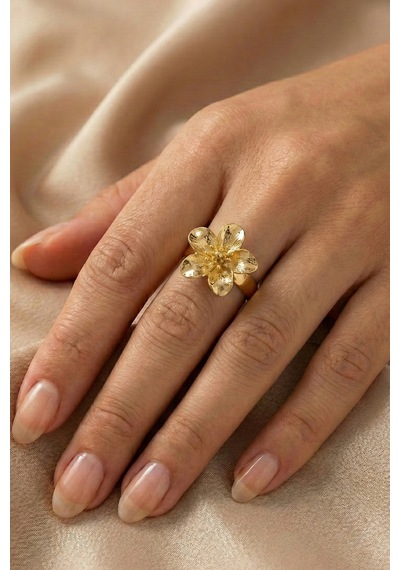 Gold Ayarlanabilir Sade Sakura Çiçeği Yüzük Çok Renkli
