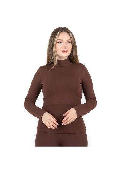 Sortie Collection Yarım Balıkçı Uzun Kol Likralı Basic Penye Bluz Kahverengi