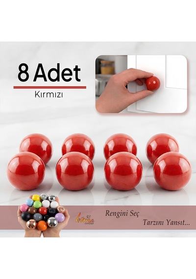 8 Adet Sert Plastik Düğme Yuvarlak Top Kırmızı Dolap Mobilya Mutfak Dolabı Çekmece Kulbu Kulpu Kulplar