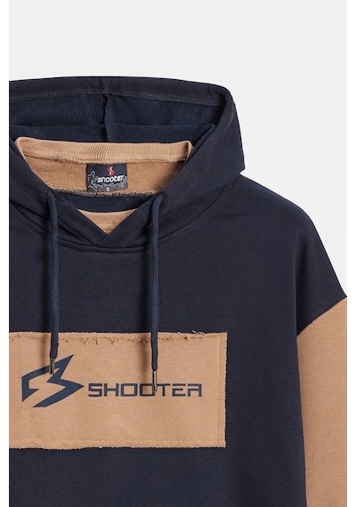 Shooter Sportwear Shooter Erkek Oversize Kapüşonlu Baskılı Kanguru Cepli Sweatshirt Lacivert - Bej