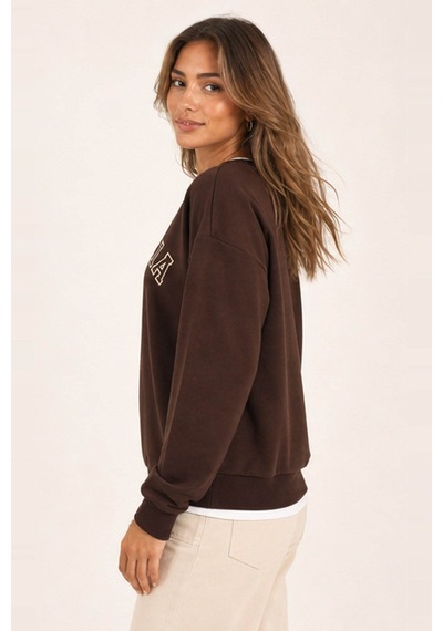 Fashion Friends Baskılı Kahverengi Kadın Sweatshirt 26k0048k1