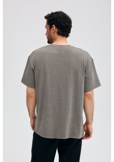 Grımelange Colmar Erkek %100 Organik Pamuklu Yıkamalı Baskı Detaylı Antrasit T-shirt