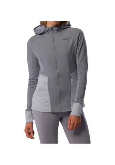 Mizuno Active Warm Hybrid Fermuarlı Kapüşonlu Kadın Yağmurluk Gri Çok Renkli