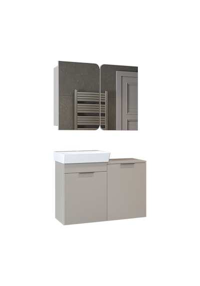 Dubai Sepetli Mdflam Banyo Dolabı, Lavabolu Banyo Alt Dolabı + Aynalı Banyo Üst Dolabı Takımı Kumtaşı Dubai Sepetli Mdflam Banyo Dolabı, Lavabolu Banyo Alt Dolabı + Aynalı Banyo Üst Dolabı Takımı Kumtaşı