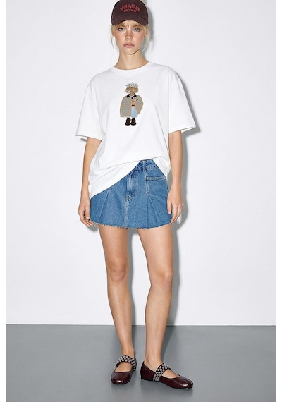 Shade Kadın Köpek Nakışlı Taş İşlemeli Relaxed Fit Pamuk T-shirt 1077 60286067 - Beyaz L