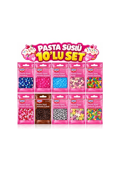Pasta Süsü 10 Lu Mega Karma Set 10 Farklı Çeşit Rengarenk Dekorasyon Paketi - 931395102