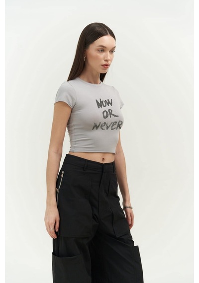 Mai Collection 2727 - Now Or Never Gri Penye Crop Gri