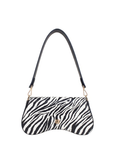 Dukidaso Beyaz Altın Tokalı Zebra Desenli Kadın Omuz Çantası Beyaz Mt1606