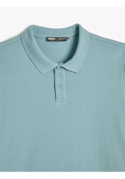 Koton 4sam10113mk 640 Mavi Erkek Pamuk Jersey Kısa Kollu Polo Yaka Basic T-shirt Mavi