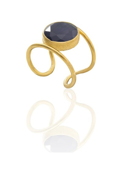 Kadir Jewellery 22 Ayar Altın Kaplama Kadın Zirkon Taşlı Yüzük Mavi