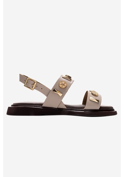 Luvishoes Lıbera Bej Hakiki Deri Tokalı Kadın Sandalet