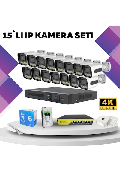 15'li Güvenlik Ip Kamera Seti - 4mp Dış Mekan Kamera, 3.6mm Lens,