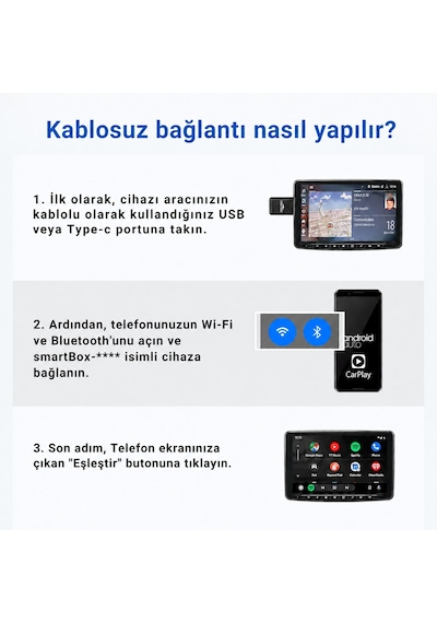Embatech 2in1 Kablosuz Android Auto Ve Carplay Adaptörü Emt-006N