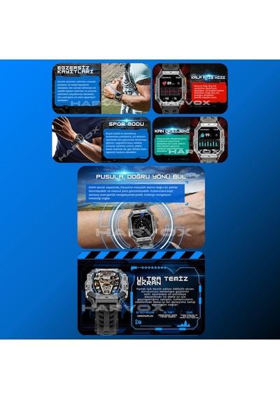 Harvox Watch X1 Pro Akıllı Saat İphone & Android Uyumlu, Sağlık & Spor Takip, Bluetooth Çağrı Gümüş