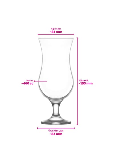 Lav Fiesta Cam Kokteyl Bardağı 6'lı 460 ml (Meşrubat/Smoothie /Milkshake/Soğuk Kahve Bardağı )