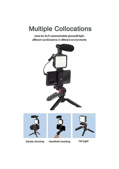 Ayrex Tripod, Selfie, Video Üretimi İçin Kit, Stand, Uzaktan Kumandalı Mikrofon Led Işık Ve Mini Tripod Telefon Vlo