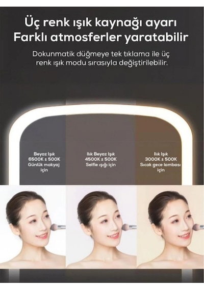 Dokunmatik Led Işıklı Usb Şarjlı Makyaj Aynası Kare Pembe Gün Işığı Ve Beyaz Işık Özelliği-sm8036 Pembe