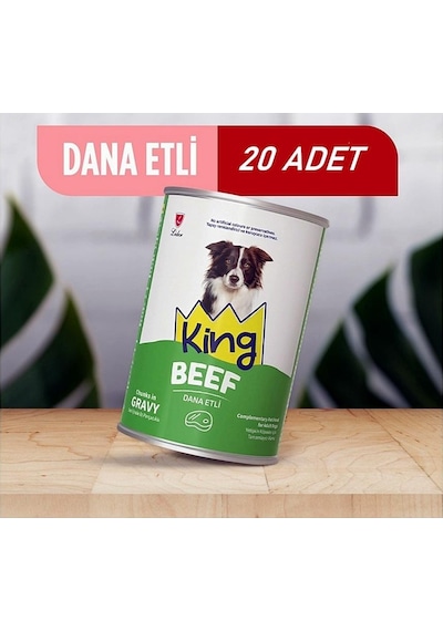 King Sos İçerisinde Et Parçacıklı Dana Etli Köpek Konservesi 400 Gr 20 Adet