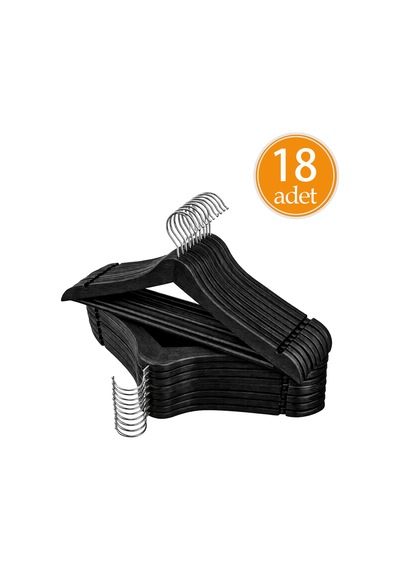 Ahşap Görünümlü Premium Kalite 18'lı Plastik Elbise Askısı - Siyah