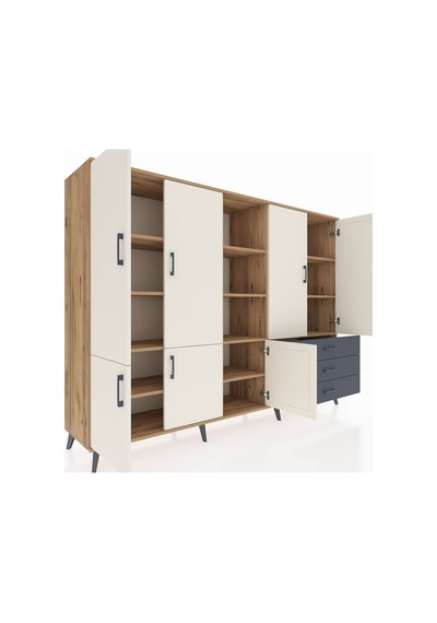 Hyperion Dolap 11 Raflı 3 Çekmeceli 7 Kapaklı 220x44x163 Çam-aytaşı/antrasit Aytası/antrasıt - Atlas Çam