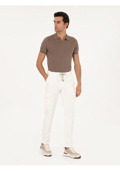Cacharel Beyaz Straight Fit Kadife Kargo Cepli %100 Pamuk Kanvas Pantolon