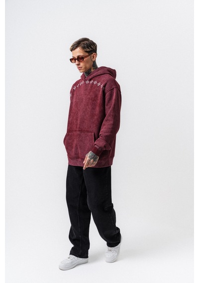 Respire Erkek Muse Baskılı Yıkamalı Kapüşonlu Oversize Hoodie Bordo