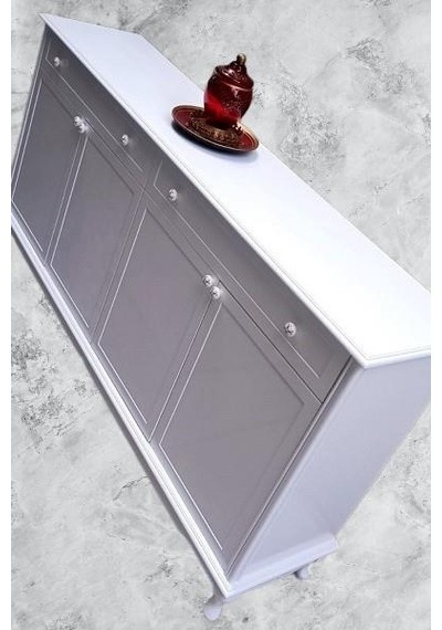 Konsol Klasik Model Tv Sehpa 90386 Ahşap Mdf Parlak Beyaz Boya El Yapım
