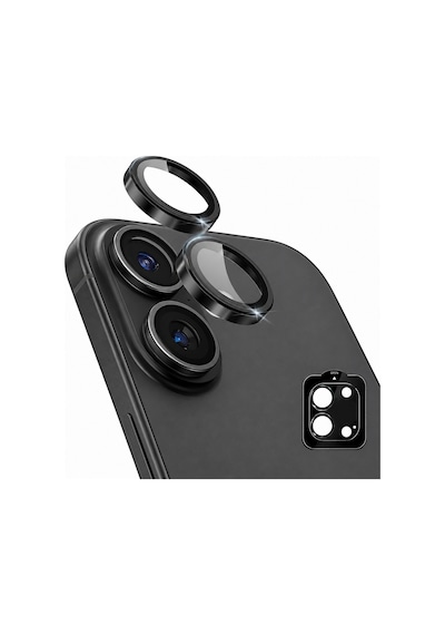 Safir Lens İphone 17 Uyumlu Kolay Kurulum Aparatlı Alüminyum Çerçeveli 9h Kamera Lens Koruyucu  Siyah
