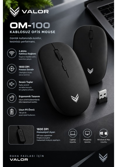 Om-100 1600 Dpi Kablosuz Ofis Mouse Hbcv000084m657