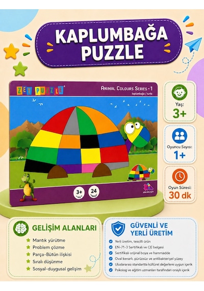 2'li Oyun Seti - T-tangram Ve Kaplumbağ Puzzle - Eğitici Ve Öğretici Oyun Seti