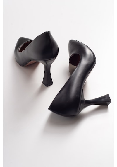 Luvishoes 653 Siyah Cilt Topuklu Kadın Ayakkabı Siyah
