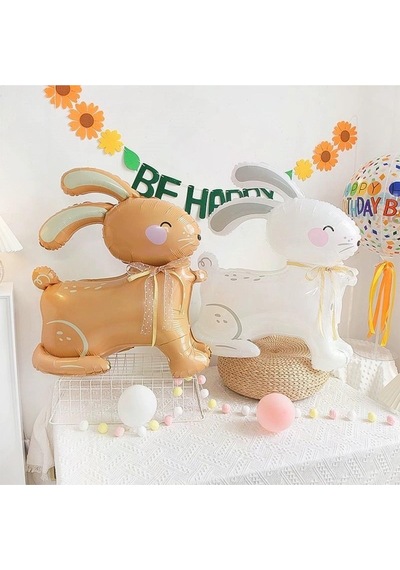 Sarımsı Kahverengi 3d Büyük Boy Tavşan Folyo Balon Kahverengi - Sarı