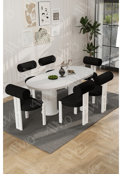 Avvio Carlina Bohem Ayak 6'lı Metal Pofi Demonte Sandalye 80x160 Masa Sandalye Takımı Beyaz Masa Sandalye Beyaz Kumaş Siyah Avvio Carlina Bohem Ayak 6'lı Metal Pofi Demonte Sandalye 80x160 Masa Sandalye Takımı Beyaz Masa Sandalye Beyaz Kumaş Siyah