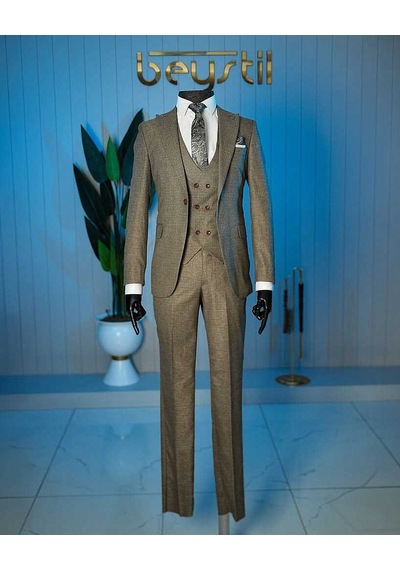 Bys Beystil Sivri Yaka Kahverengi Takım Elbise Aysberg - Slim Fit