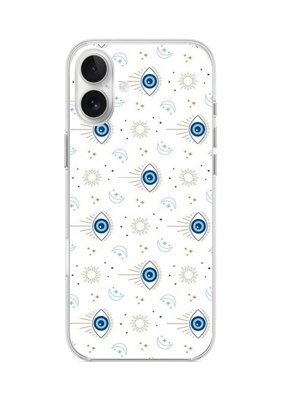 İphone 16 Plus Uyumlu Nazar Boncuğu Güneş Ve Hilal Baskılı Silikon Kılıf Renkli