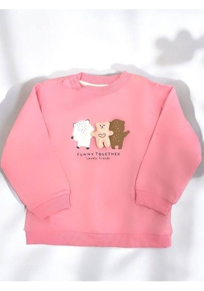 Zekids Kız Bebek Funny Together Ayıcık Baskılı Sweatshirt-14454 Pembe