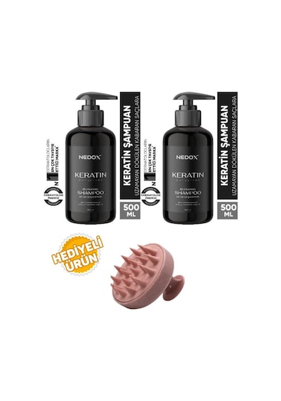 Nedox 2 Adet Yıpranmış Saçlar Için Keratinli Saç Bakım Şampuanı 500 Ml+saç Masaj Tarağı Tüm Saç Tipleri