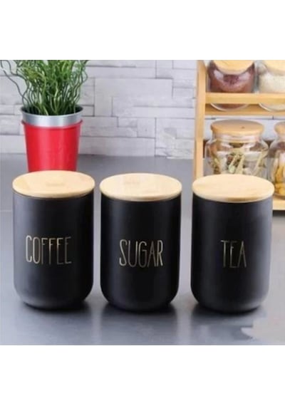 Mien Duo100.s Bambu Kapaklı Siyah Cam Kavanoz 3 Lü