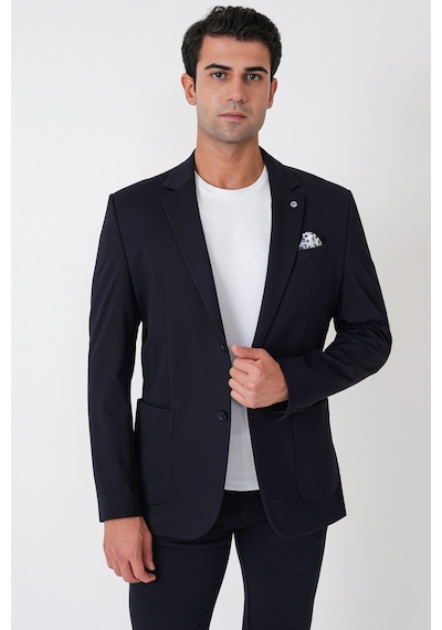 Comfort Fit Esnek Rayon Pamuk Karışım Torba Cepli Lacivert Blazer Ceket C 744