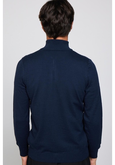 Tudors Slim Fit Desenli Dik Yaka Fermuarlı Lacivert Erkek Hırka-29571 Lacivert