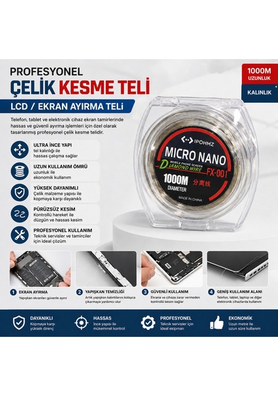 Micro Nano 0.05mm 1000m Lcd-ekran Ayırma Teli - Profesyonel Çelik Kesme Teli