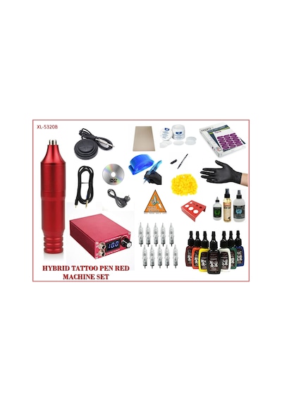 Xl-5320 Hybrıd Red Tattoo Pen Dövme Makinası Seti - 20 Parça