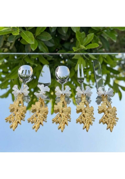 Çnr Home Collection Kelebek Sapli 5 'li Metal Servis Seti Gold-gümüş Renk / Dekoratif Sunum Ve Servis Aksesuari Sarı