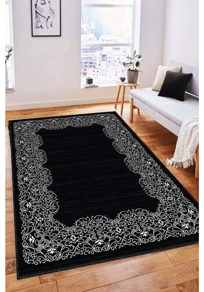 Siyah Çerçeveli Kaymaz Taban Makinede Yıkanabilir Halı Mk58n11