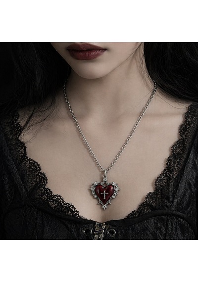 Gotik Kırmızı Kalp Haç Detaylı Kolye Unisex Metal Zincir Çok renkli 27628649