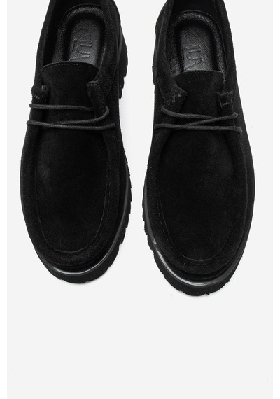 Luvi Shoes Talıa Siyah Süet Hakiki Deri Bağcıklı Kadın Loafer Ayakkabı